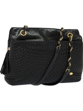 BALLY Shoulder Bag Leather Black Gold